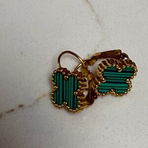 Gold and Green Clover Earrings